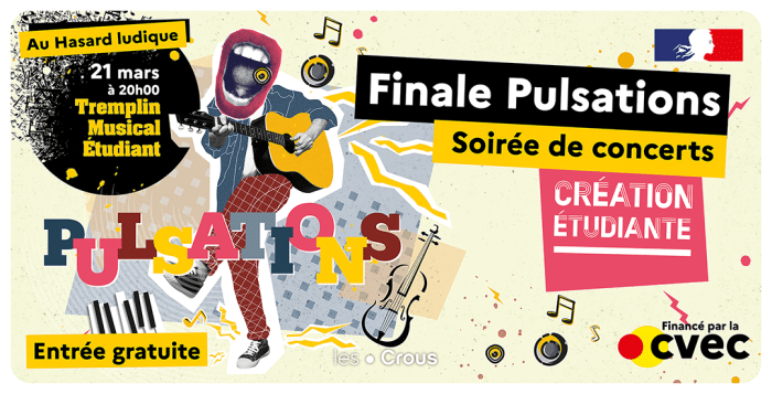 Finale Pulsations Paris | Soirée de concerts gratuite au Hasard ludique 1 BANDEAU Final tremplin musical etudiant