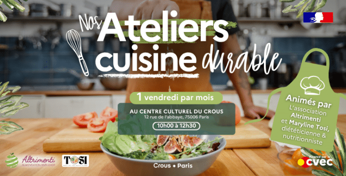 Les ateliers de cuisine durable s’installent au Centre culturel du Crous de Paris 1 BANNIERE Ateliers cuisine durable Centre culturel