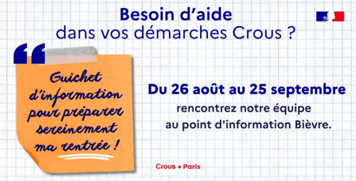 🎓 Crous de Paris : un point d’information temporaire pour vous accompagner à la rentrée 1 INSTA Guichet dinformation Sarrailh 755 x 385 px 1
